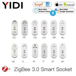 ZigBee 30 Smart Socket Plug with 2 USB Interface Tuya Life APP Remote Voice Control SmartThings Echo Alexa Home 240228