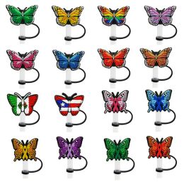 Butterfly Straw Toppers Charm 6-8mm Dustproof Reusable Silicone Drinking Straw Cover Summer Party Accessory