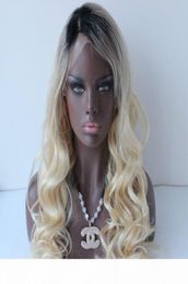 long ombre blonde wavy full lace wig middle part dark roots blonde wig glueless human hair lace front wigs6855490