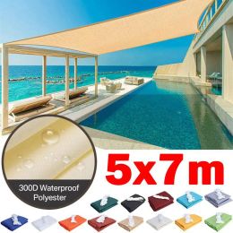 Nets 5x7m Rectangle 300D Polyester Sun Shade Sail Waterproof Garden Gazebo Solar Sail Patio Pool Sun Canopy Sun Shade Camping Awning