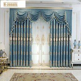 Curtains European Valance Luxury Curtains for Living Room Blackout Dining Room Bedroom Hollow Chenille Embroidery Tulle Villa Custom Grey