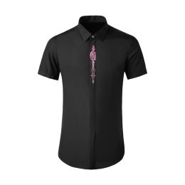 High Quality Luxury Jewellery Men'S Short Sleeve Shirt Summer Elastic Loose Leisure Solid Colour Thin Shirt Polo Shirt