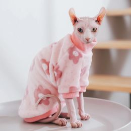 Clothing Sphynx Cat Clothes Winter Warm Pet Cat Hoodies Cute Floral Soft Flannel Kitten Cat Pyjamas Costumes For Sphinx Devon Rex Cats