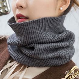 Sparsil Women Cashmere Knit Ring Scarves 42cm Neck Warmer Solid Colour Elastic Comfort False Collar Female Winter One Loop Scarf Y2272Y