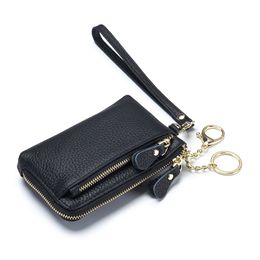 Women Coin Purse Full Grain Cowhide Genuine Leather Large Capacity Removable Wristband Change Purse Versatile Handy Wallet