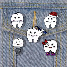 Brooches Creative Cartoon Teeth Enamel Pins Healthy Christmas Hats Brooch Badges Party Jewellery Gifts For Kids Friends