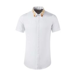 High Quality Luxury Jewelry Custom Design Double Button Down Collar Tc Slim Fit Formal Short Sleeve Dress Shirt For Men