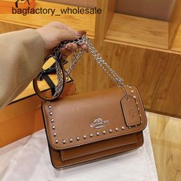 Top Designer Handbag Womens Bag New Fashion Rivet Versatile Small Square with Internet Red Texture One Shoulder Crossbody bag