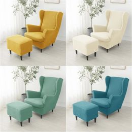 Sloping Arm Wing Back Chair Covers Elastic Anti-dirty Armchair Sofa Covers Polar Fleece Sofa Slipcover With Seat Cushion Cover 240304