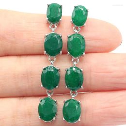 Dangle Earrings 45x7mm Gorgeous Real Green Emerald Blue Sapphire Red Ruby Ladies Daily Wear Silver