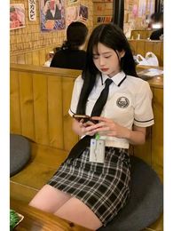 Japanese And Korean Style College School Costume Suit High Waist Hip Wrap Skirt Girl Jk Uniform Daily twopiece Set 240301