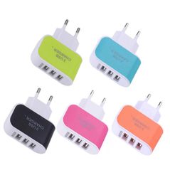 3 Ports USB Charger 3A Fast Charge Portable Travel Power Adapter US EU Plug Colourful USB Wall Charger for All Universal Phone Tabl3602941