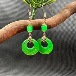 Dangle Earrings Retro Green Jade Oval Hollow Drop Hook Earring For Woman Trendy Vintage Stone Bridal Jewellery Girl's Gift
