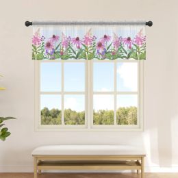 Curtains Spring Plants Field Flowers And Herbs Short Tulle Curtain HalfCurtain for Kitchen Door Drape Cafe Small Window Sheer Curtains