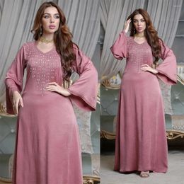 Ethnic Clothing Muslim Diamonds Abaya Flare Sleeves Long Dress Arab Morocco Dubai V-neck Djellaba Big Hem Women Ramadan Turkey Islam Kaftan