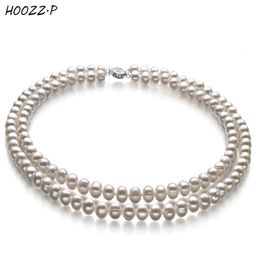HOOZZ.P Real Pearl Choker Necklace White Black Natural Freshwater Cultured Pearl Double Necklace for Women Gift Pearl 6-7mm A 240301