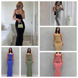 Women Designer Casual Dress Summer Spaghetti with Long Black Skirt Ladies Sleeveless Solid Tight Body Horn Maximum Sexy Front Porch
