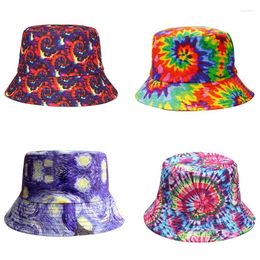 Berets 2024 Bucket Hats For Women Tie Dye Cotton Sunshine Sun Hat Panama Female Man Hip Hop Fisherman Lady Design Anti-Sun