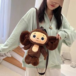 Plush Backpacks Cute Cheburashka Monkey Backpack Plush Doll Shoulder Bag Brown Monkey Soft Crossbody Cartoon Anime Bag For Children GiftsL2403