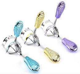 Stainless Steel Eyelashes Curler Protable Colourful Eye Lashes Clip Tweezer Nonslip Handle Vacuum plated bead handle Beauty Makeup2315298