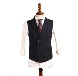 Black Polyester Tweed Vests Slim Mens Suit Vest Custom Made Wool Prom Tuxedo Vest Men Wedding Waistcoat Mens Dress Striped Vests G1233512