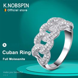 KNOBSPIN 8mm Full Cuban Ring 925 Sterling Sliver Plated 18k Band Hip Hop for Woman Man Sparkling Jewely 240228