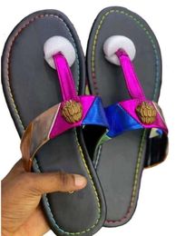 2024 High quality Kurt Geiger Flip Flops Slippers Womens Sandals Stitching Luxury Rainbow Slipper Designer Slides Flat Shoes Eagle Head Diamond Buckle Plus 1144