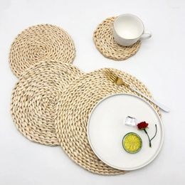 Table Mats Round Rattan Placemats Naturalcorn Husk Hand Woven Dining Heat Coasters Kitchen 38cm