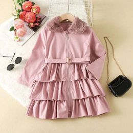 Down Coat 2024 Chic Children'S Winter Long Sleeve Cake Skirt Coats Spring Fur Collar Sweet Dresswear