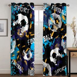 Curtains Cartoon Football Soccer Sports Free Shipping Window Curtains For Living Room Kids Bedroom Bathroom Kicthen Door Home Decor2Pcs