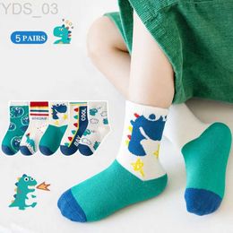 Kids Socks 5 Pairs/Lot Cartoon ChildrenS Socks Winter New Kids Socks Cartoon Dinosaur Boys And Girls Sports Middle Tube Socks YQ240314