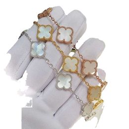 Gold Plated Four Leaf Clover Bracelet with Natural Shell Gemstone, High-quality European Size, Perfect Gift for Girlfriend