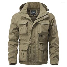 Hunting Jackets Top Men Autumn Multi-pocket Military Tech Wear Soft Shell Jacket Outdoor Hooded Utility Detachable Sleeves Travel Vest