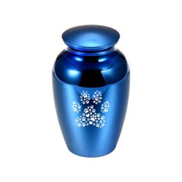 Urns Aluminium Alloy Pet Caskets Urns Large Paw Print Memorial Urn Dog Cat Ashes Holder Cremation Urn for Human Pet Ashes Blue/Black