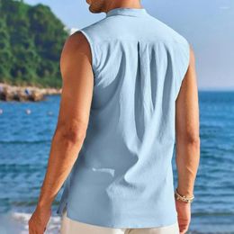 Men's Casual Shirts Stand-up Collar Men Shirt Sleeveless Stand Summer Slim Fit Breathable Vest Top For Daily