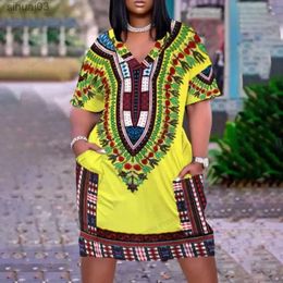 Basic Casual Dresses African Bohemian Dashiki Dress for Women Sexy Midi Dresses Short Sleeve Evening Party Saudi Elegant V-Neck Sundress FashionL2403