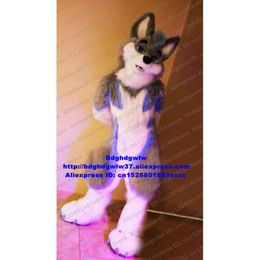 Mascot Costumes Gray Long Fur Furry Wolf Husky Dog Fox Fursuit Mascot Costume Adult Cartoon Character Outfit Supermarket Brand Figure Zx3006