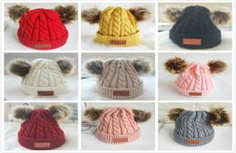 Baby Knitted Wool Hats Faux Fur Ball Pom Crochet Caps Winter Warm Infant Kids Boys Girls Beanie Cap Hair Accessories 9 Colours dhl3132960