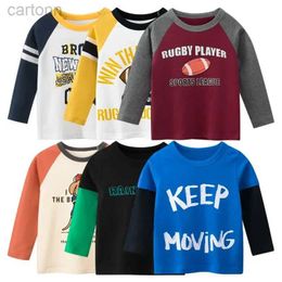 T-shirts 2024 Childrens Clothing Autumn New Boys Bottoming Shirt Letters Rugby Print Cotton Kids T-shirt Baby Long Sleeve Tops Tees ldd240314