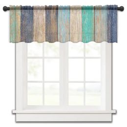 Curtains Vintage Wood Texture Tulle Kitchen Small Window Curtain Valance Sheer Short Curtain Bedroom Living Room Home Decor Voile Drapes