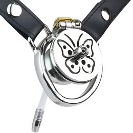 2024 New Stainless Steel butterfly pattern metal chastity lock male penis restraint Device Chastity belt Adult Sex toy