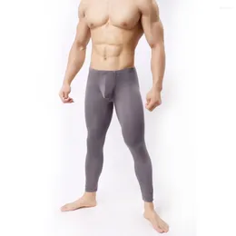 Men's Pants Tight-fitting Men Trousers Ultrathin U Pouch High Elasticity Long Johns Leggings Soft Mid Waist For Home Sleepwear