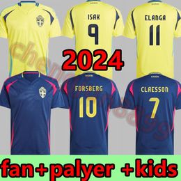 2024 Sweden LARSSON Mens Soccer Jerseys National Team Retro DAHLIN BROLIN INGESSON Home Yellow Away Blue Adult Football Shirts Uniforms Kids Kit