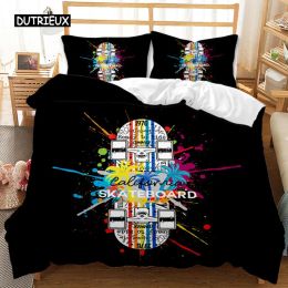 Set Skateboard Duvet Cover Set Skateboard Player Hip Hop Bedding Set Teens Street Hobby Sport Hippie King Size Polyester Quilt Cover Sheer Curtains