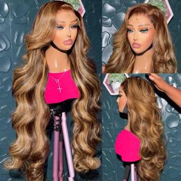 40 Inch Colored Highlight Human Hair Wigs Brazilian Glueless Body Wave Lace Front Wigs for Women 13x4 Hd Transparent Loose Wave Synthetic Wig