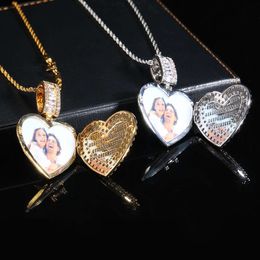 Hip Hop große Flip Love Kupfer Set Zirkon trendige Marke personalisierte Herren Fotorahmen Anhänger Halskette