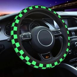 Steering Wheel Covers Fashion Black And Green Checkerboard Pattern Cover Tartan Protector Universal Fit Car Accessories