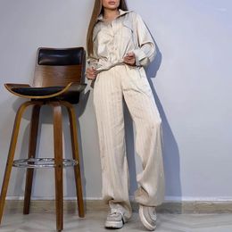 Women's Two Piece Pants Elegant Lapel Single-breasted Shirts Wide Leg Trousers Outfits Women Casual Solid Color Set Autumn Spring Long