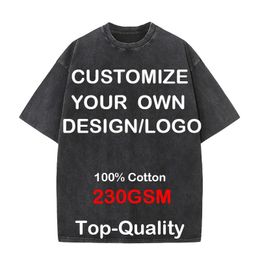 Custom Your Hip Hop Streetwear Men 100 Cotton Tshirts Oversized Washed Top Tee Unisex Summer Retro Brand Personalized 240314