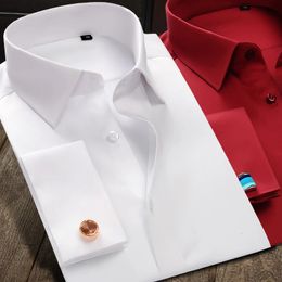 Luxury Mercerized Cotton French Cuff Button Shirts Long Sleeve Men Tuxedo Wedding Shirt High Quality Dress Shirt with Cufflinks 240312